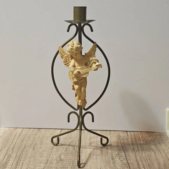 Single House Of Lloyd  Vintage Cherub Angel Candle Taper Holder Metal Resin 11" - Picture 2 of 11